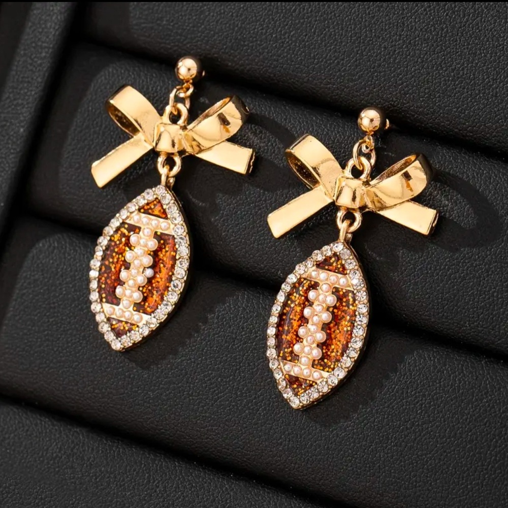 Rhinestone and Pearl Football Earrings